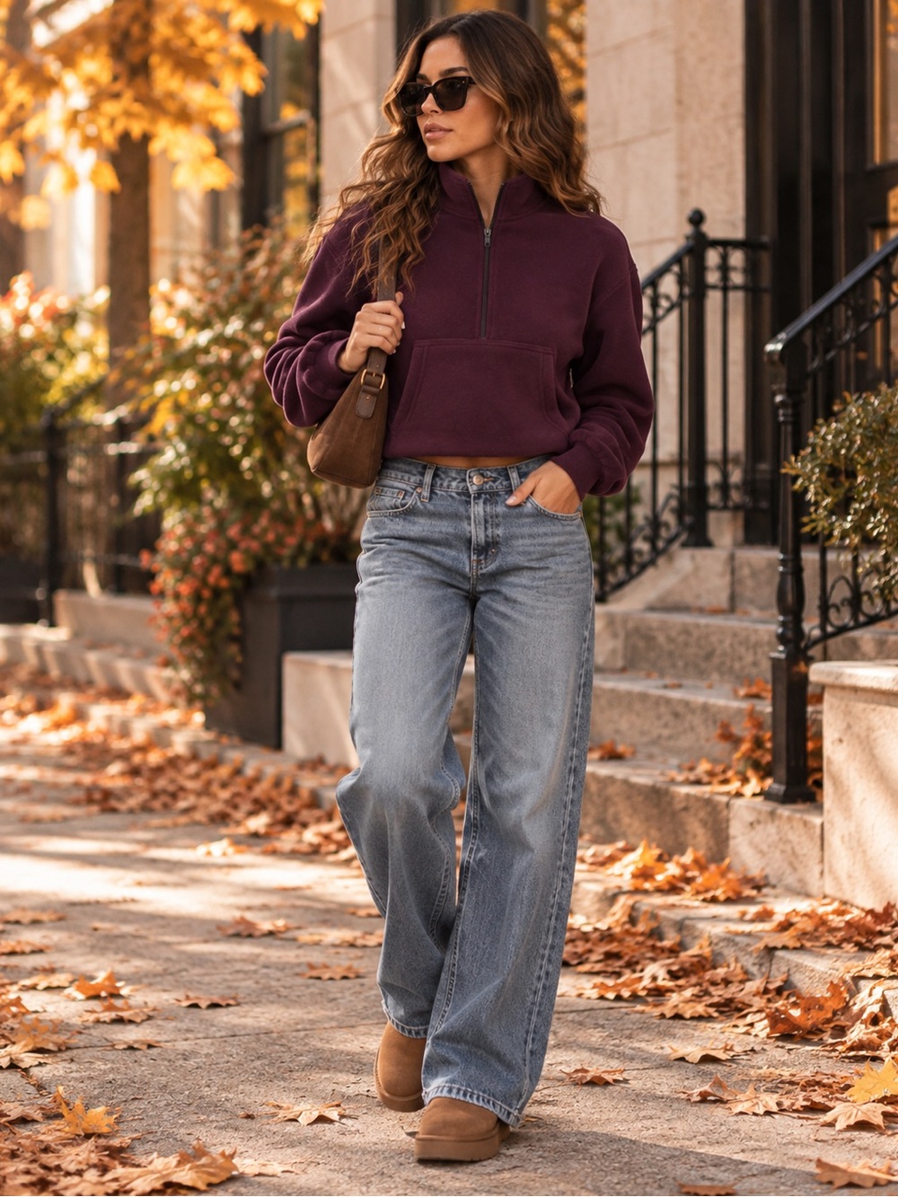 TNA Plum Half‑Zip Polar Fleece Pullover